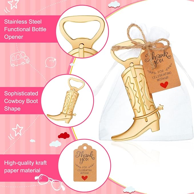Meanplan 251 Pcs Cowboy Boot Bottle Opener Set Cowgirl Western Derby Wedding - Image 3