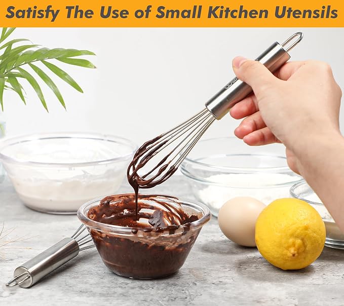 Webake 7.5" Stainless Steel Mini Whisks, 304 Small Metal Whisk - Image 3