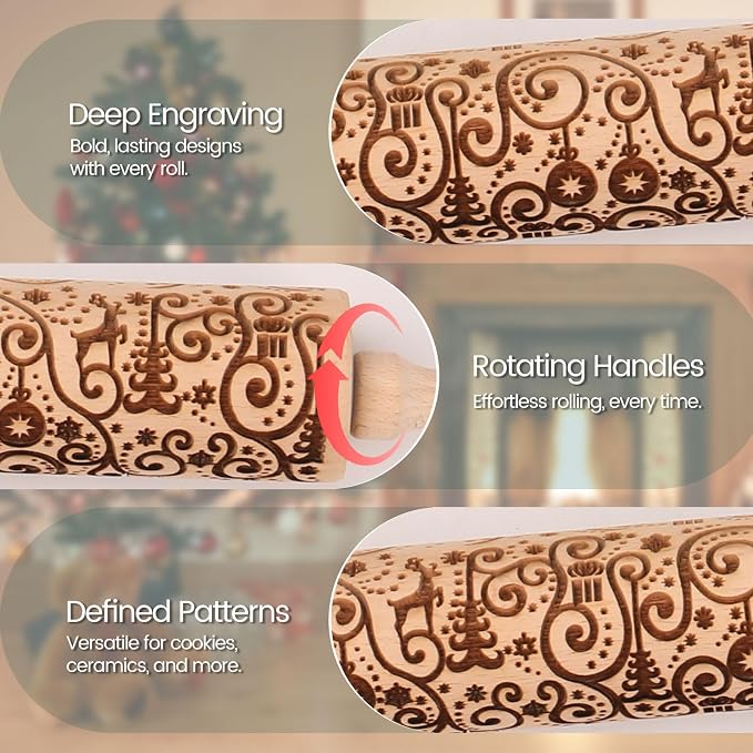 Floral Reindeer Embossed Rolling Pins - Image 3