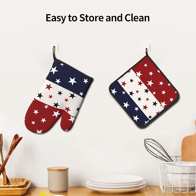Red White and Blue Oven Mitts and Pot Holders Sets Patriotic American Flag - Image 6
