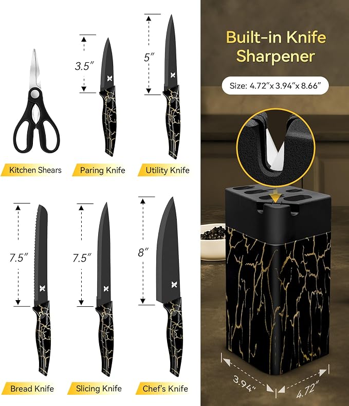 Knife Set, 8 Pieces Kitchen Knife Block Sets, High Carbon German Stainless Steel - Image 2