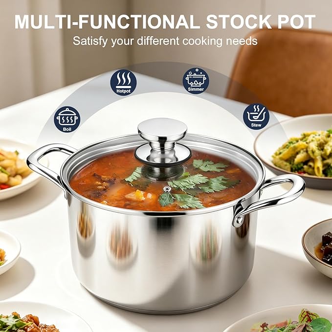 P&P CHEF 6 Quart Tri-Ply Stainless Steel Stock Pot, 6 Qt Stockpot Pasta Cooking - Image 6
