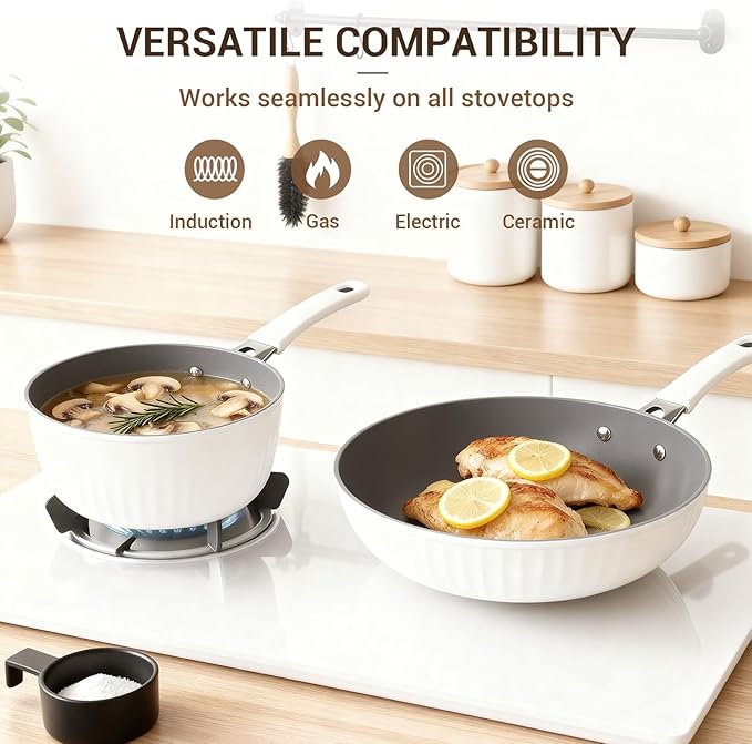 Ammeloo 15-Piece Ribbed Ceramic Cookware Set, Pots and Pans Set Non Stick - Image 5