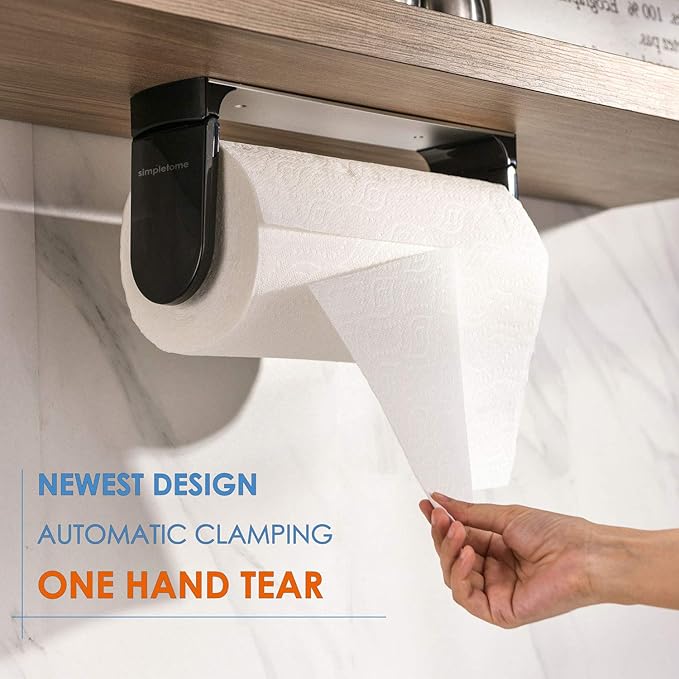 simpletome ONE Hand Tear Paper Towel Holder Under Cabinet Adhesive or Drilling - Image 2