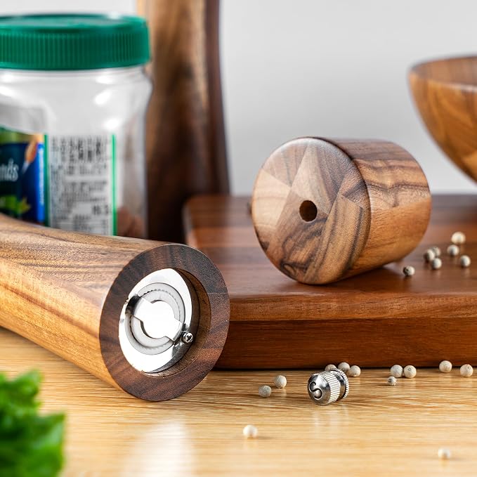 Pepper Grinder, Wood Salt and Pepper Grinder Mills Sets, Acacia Wood Manual - Image 3