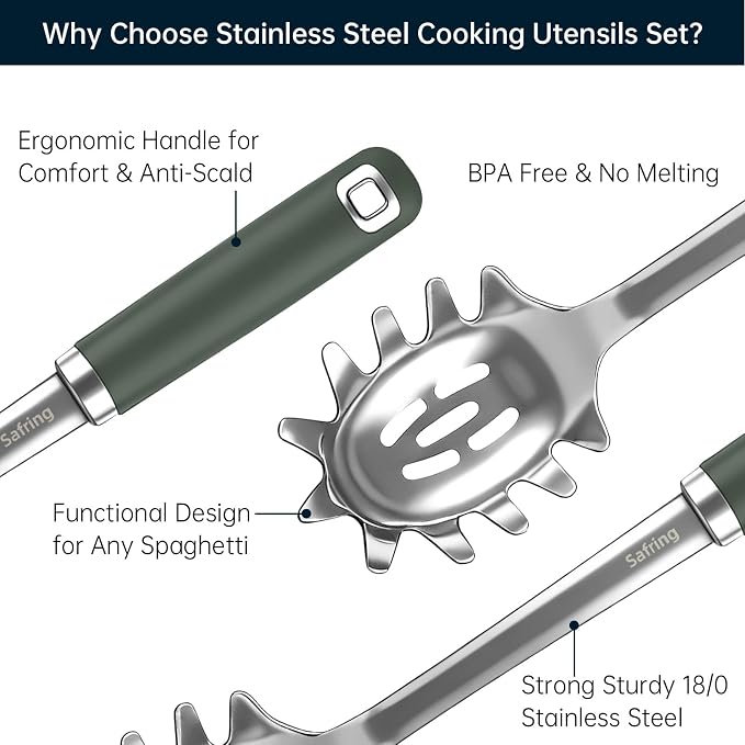 Safring Stainless Steel Soup Ladle and Spaghetti Spoon Set, Heat Resistant - Image 3