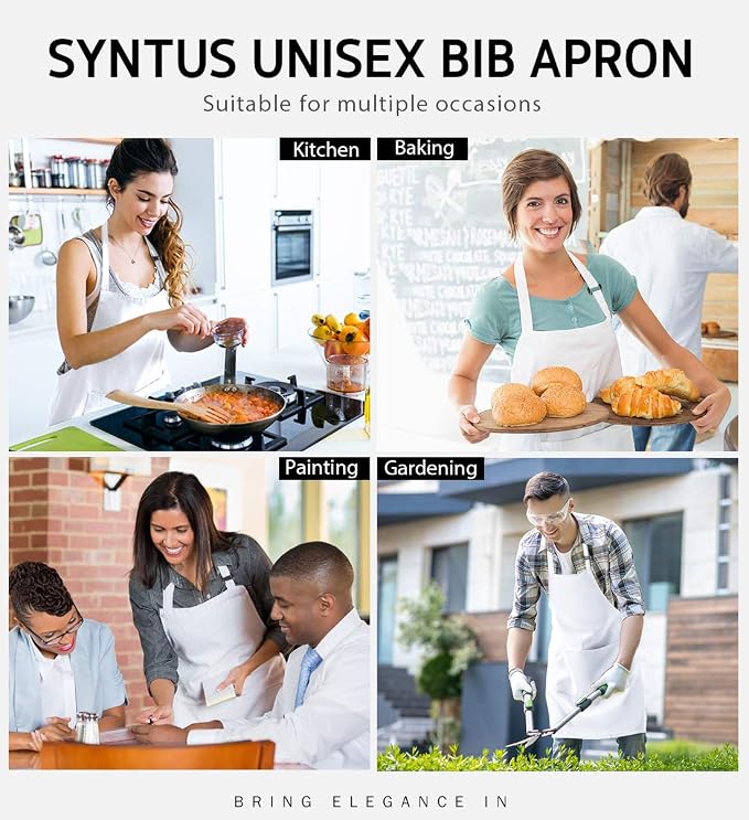 Syntus 12 Pack Bib Apron, Unisex Aprons Adjustable 100% Cotton - Image 6