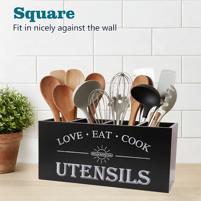 2 PC Wooden Utensil Holder, （With 4-Compartments size*1 + 3-Compartments - Image 5