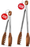 2 Pack 3-in-1 Wooden Tongs for Cooking Natural Walnut Wood kitchen Tongs by Unknown