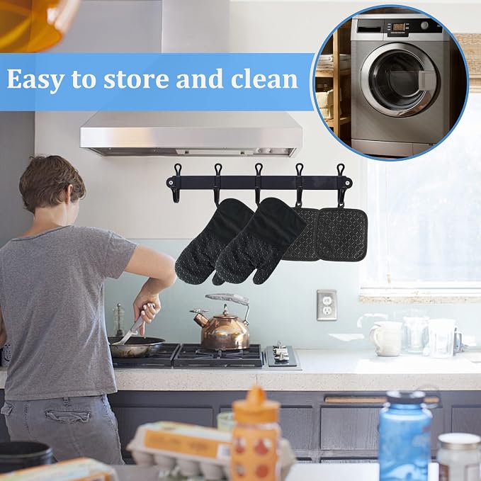 4 Pcs Oven Mitts and Pot Holders, Oven Glove High Heat Resistant 500 Degree - Image 5