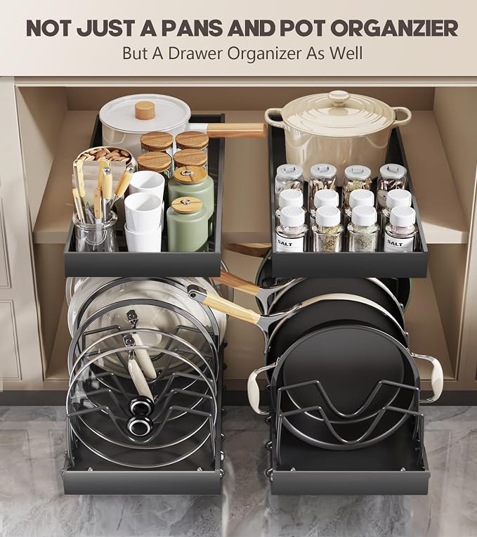 Lozovin Pull Out Pots and Pans Organizer Under Cabinet, Sliding Lid Holder and - Image 5