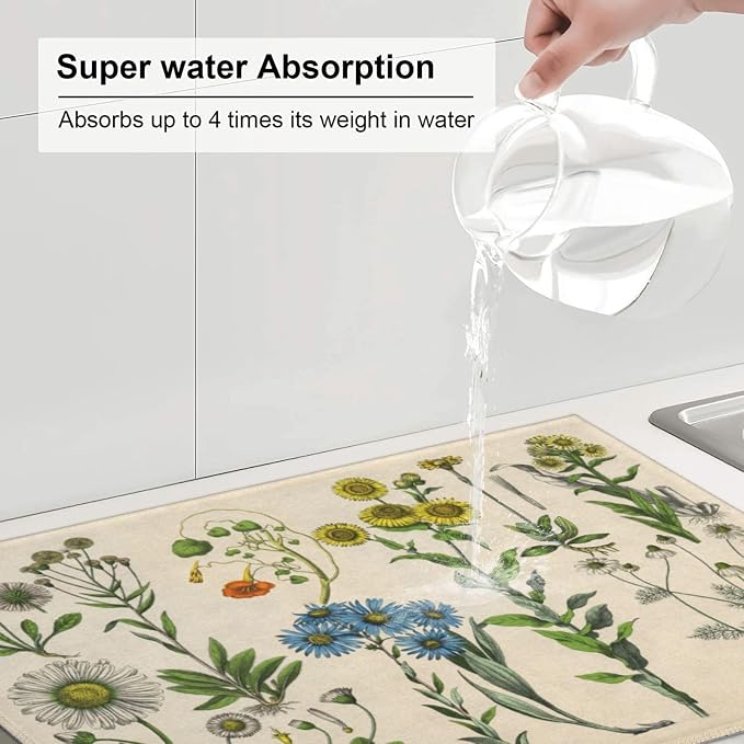 Plants Herbs Floral Dish Drying Mat XL Microfiber Kitchen Drying Mat Large Dish - Image 4