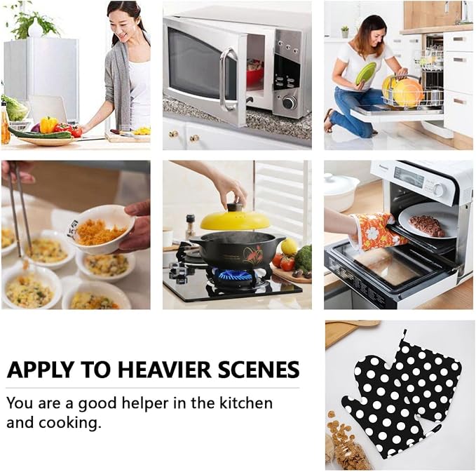 Black White Retro Polka Dot Oven Mitts and Pot Holders Sets of 4, Heat - Image 8