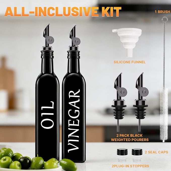 Oil and Vinegar Dispenser Set of 2, 17oz/500ml Extra Thick Glass Oil & Vinegar - Image 7