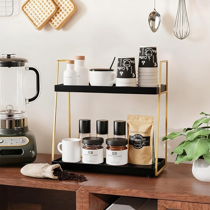 Coffee Bar Accessories, 2 Tier Large Wooden CoffeeBar Shelf - Image 2