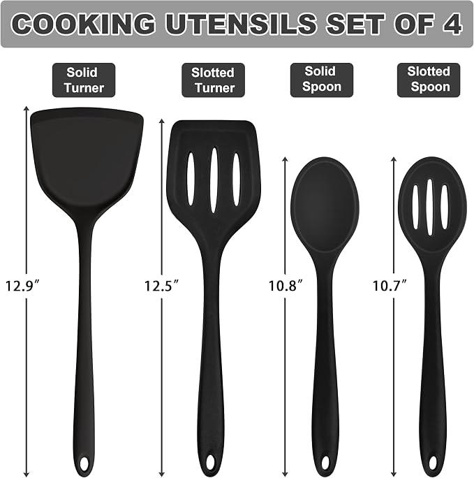 TeamFar Silicone Cooking Utensils, Heat-Resistant Solid & Slotted Cooking - Image 2
