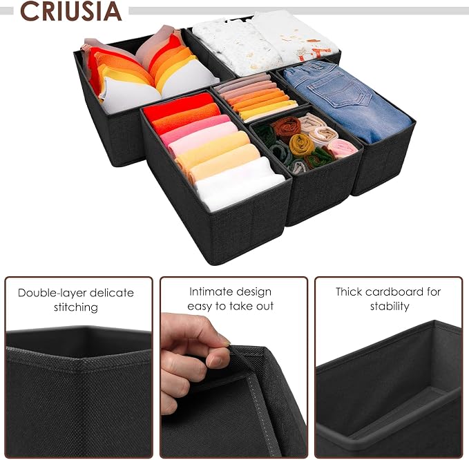 Criusia 6 Pack Clothes Drawer Organizer Dividers, Fabric Foldable Closet - Image 2