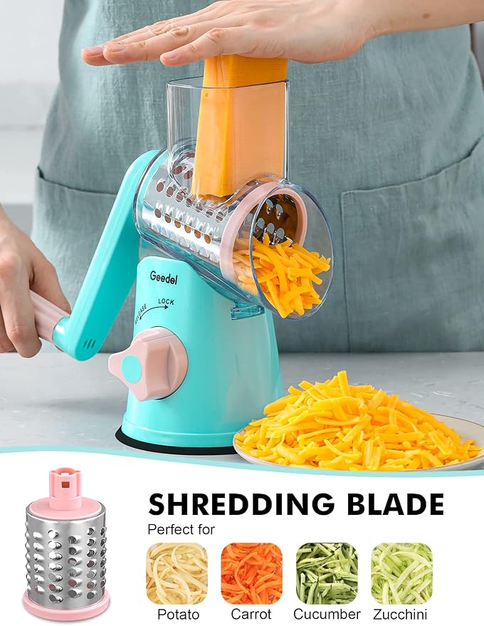 Geedel Rotary Cheese Grater, Kitchen Mandoline Vegetable Slicer - Image 4