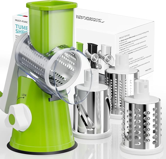 Rotary Cheese Grater Hand Crank, 3 Blades Slicer Shredder, Cheese Grater by Nexsujo