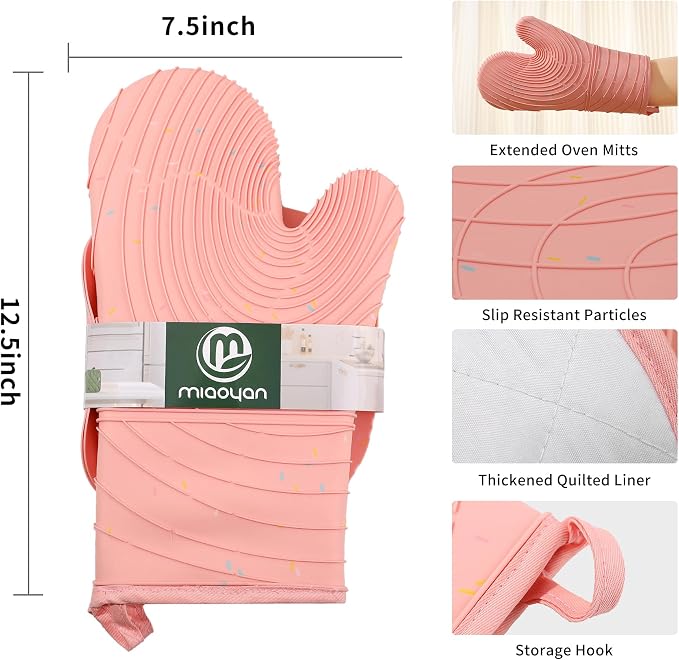4 Pieces Oven Mitts of Macaron Color Thickened Non-Slip Silicone Kitchen Gloves - Image 2