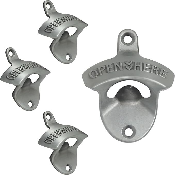 4 PCS Bottle Opener Wall Mounted Stainless, Antique Silver Rust-free Screw in by Wallmountedbottleopener