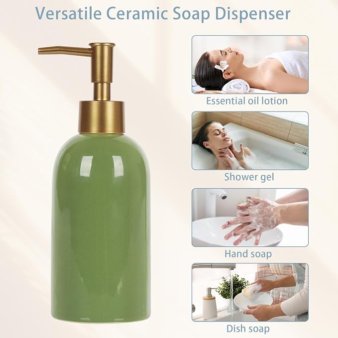 Natheeph 14OZ Ceramic Soap Dispenser Ceramic Soap Pump Dispenser Can Fill Liquid - Image 8