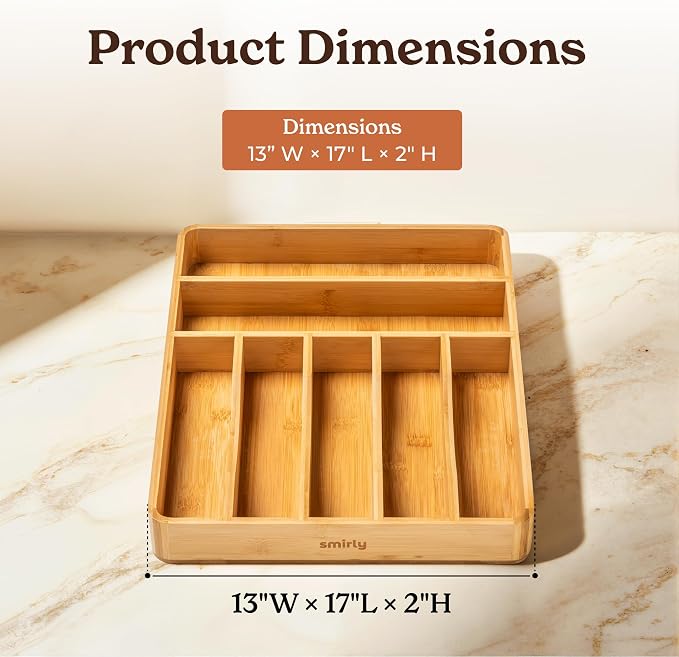 SMIRLY Silverware Drawer Organizer – Bamboo Kitchen Drawer Organizer, - Image 3