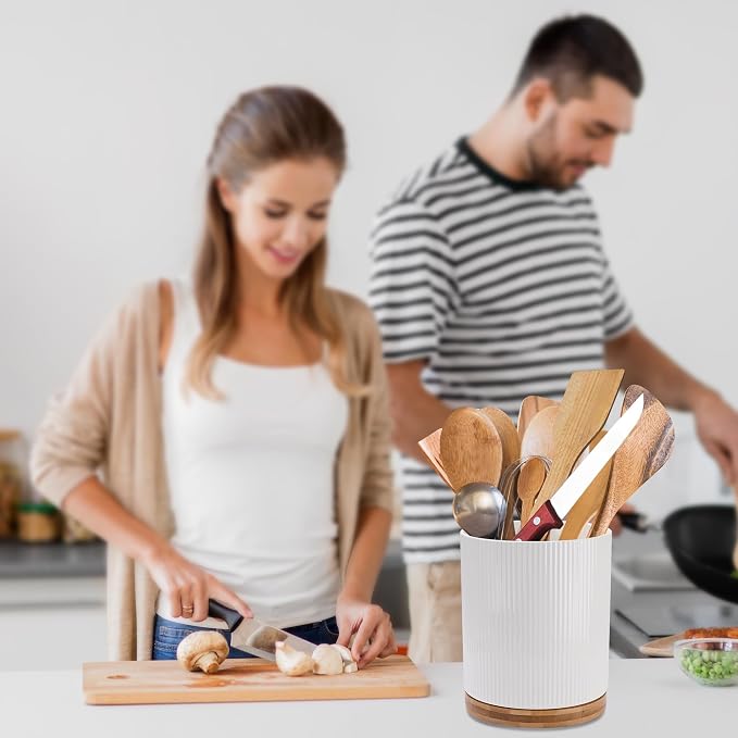 QUELIEN Utensil Holder, 360° Rotating Ceramic Kitchen Utensil Holder - Image 6