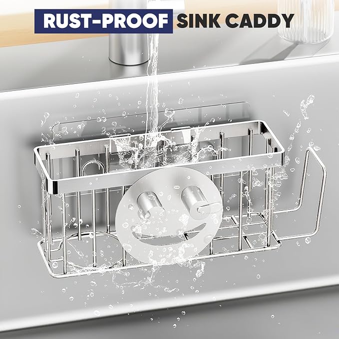 MURLONG Sponge Holder for Kitchen Sink, Sink Caddy Smiley Face, 4-in-1 Sponge - Image 7