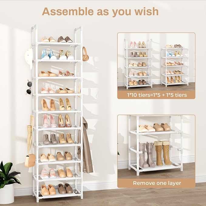VTRIN 10 Tiers Tall Shoe Rack Holds 20-25 Pairs of Shoes Sturdy Vertical Shoe - Image 5