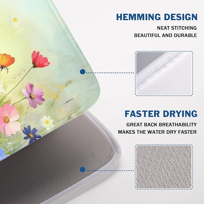 Spring Summer Daisy Dish Drying Mat 18 x 24 Inch Colourful Floral Pattern Dish - Image 4