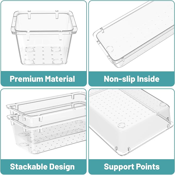 WOWBOX 16 PCS Clear Plastic Drawer Organizer Set, 4 Sizes Desk Drawer - Image 2