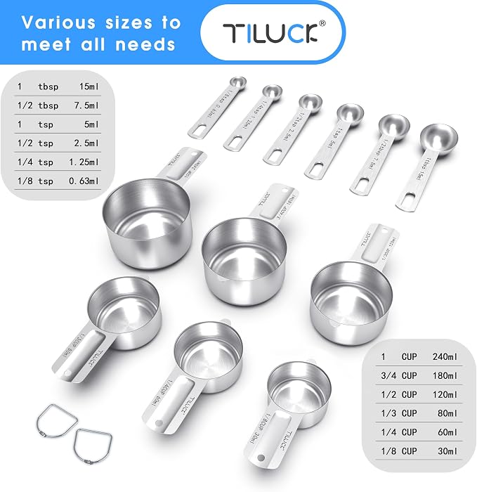 TILUCK Stainless Steel Measuring Cups & Spoons Set, Cups and Spoons, Kitchen - Image 2