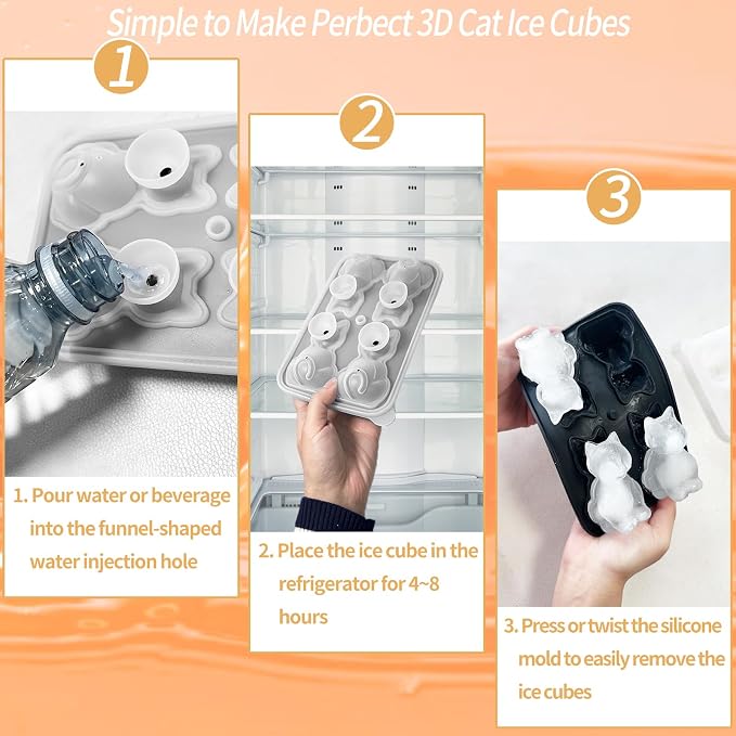 3D Cat Ice Cube Mold-JLMIH Fun Shapes Silicone Molds Tray - Image 3