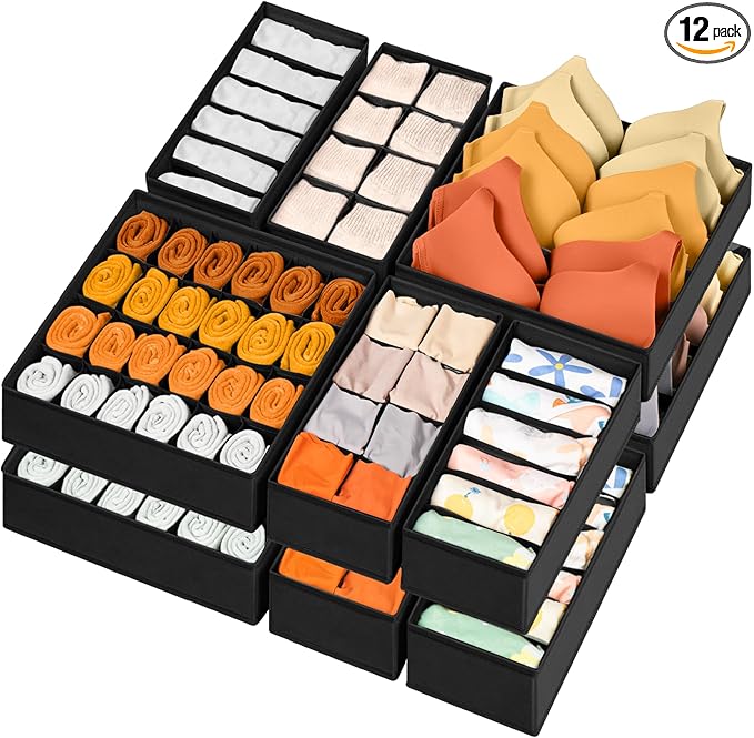 12 Pack Drawer Organizers, 116 Compartments Fabric Foldable Dresser Drawer by Criusia
