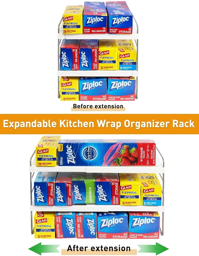 JUPELI Foil and Plastic Wrap Organizer, Expandable Kitchen Pantry Storage - Image 2