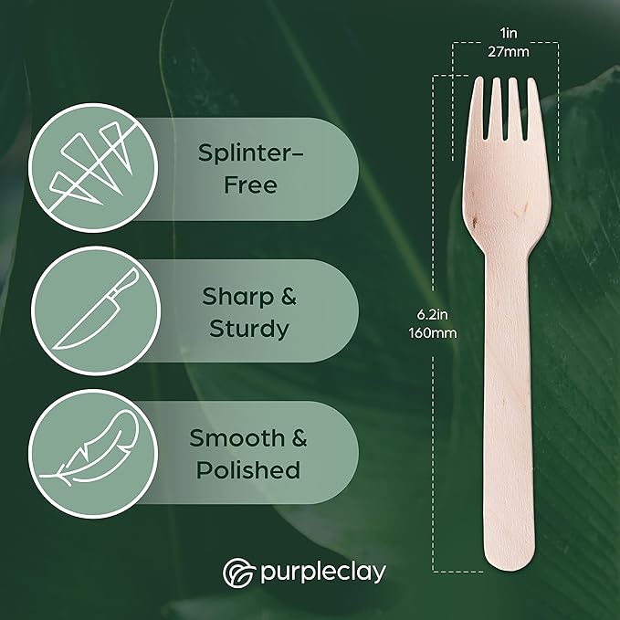 PURPLECLAY Wooden Disposable Forks FSC Certified Wood Compostable Forks - Image 4