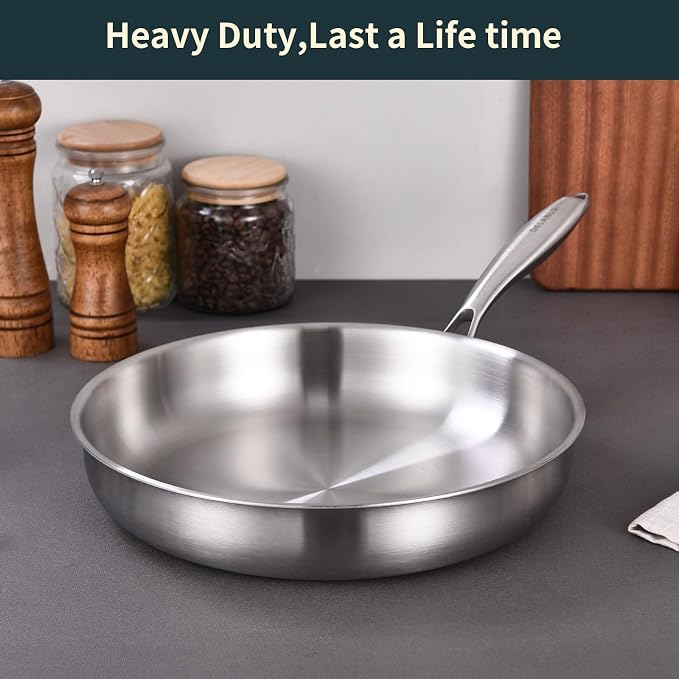 DELARLO Full Clad Tri-Ply Stainless Steel Frying Pan 10 inch, All Stove - Image 6