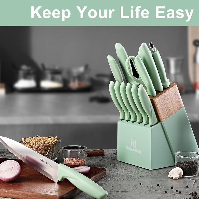 Green Knife Set, High Carbon German Stainless Steel Knife Block Set, Hand wash - Image 8