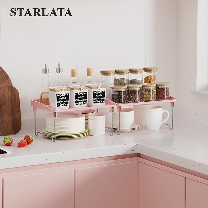STARLATTA 2 Pcs Cabinet Organizer Shelf，Stackable Kitchen Counter Shelves - Image 2
