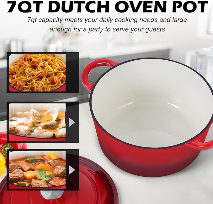 TeamFar Enameled Cast Iron Dutch Oven, 7qt Dutch Oven Pot Nonstick Cookware - Image 6
