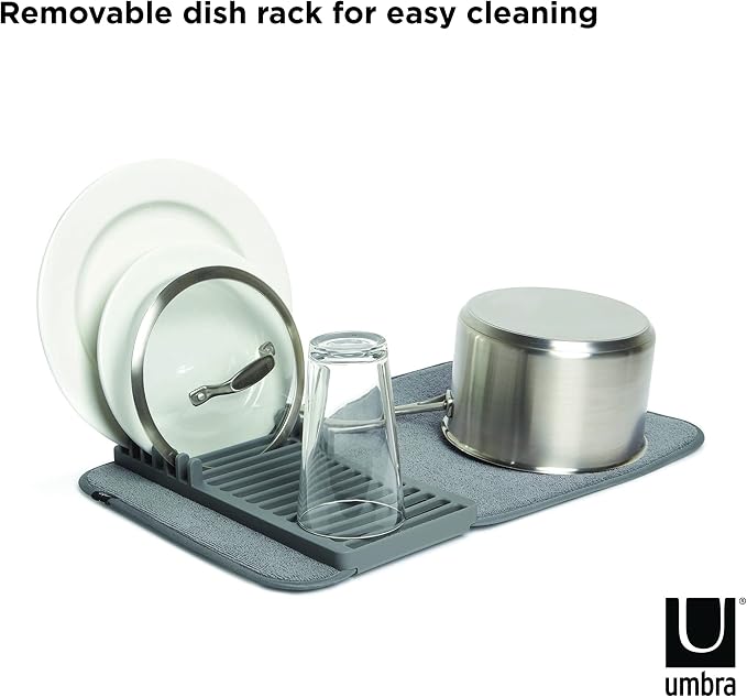 Umbra Udry Dish Rack and Microfiber Drying Mat – Space-Saving Design Folds Up - Image 4