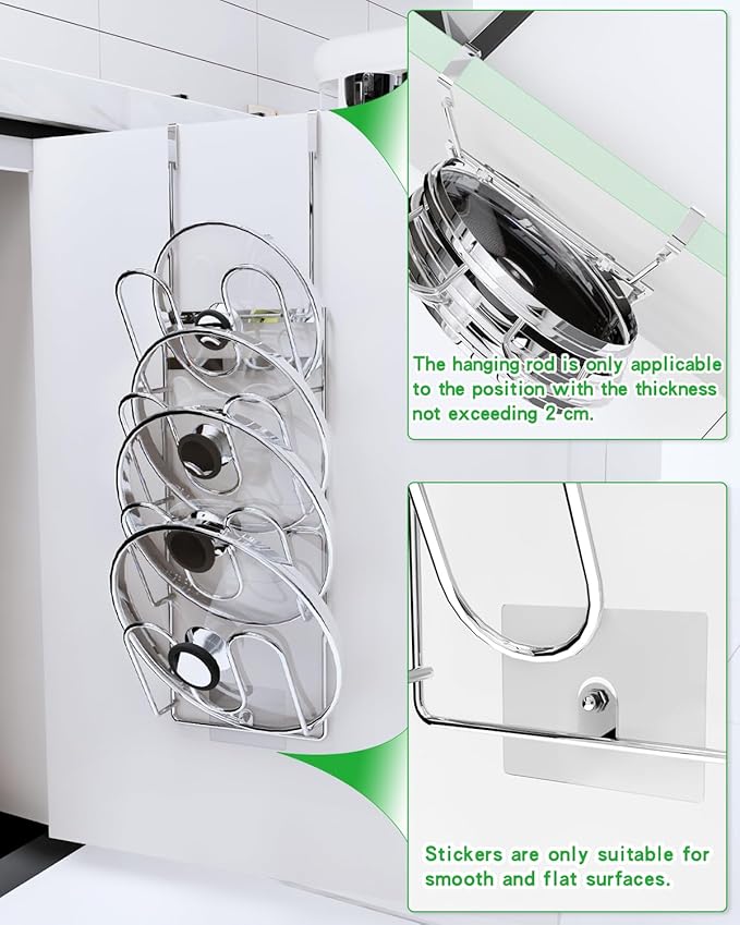 Pot Lid Organizer, 304stainless steel door hanging pot lid rack - Image 4