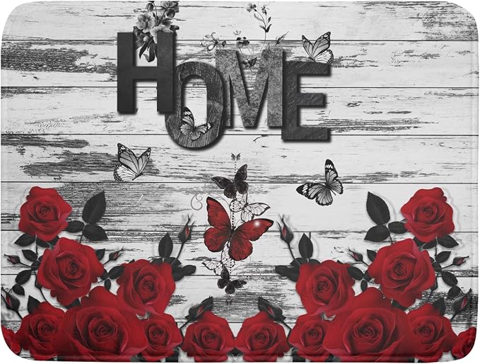Red Rose Dish Drying Mat 18x24 inch Romantic Floral Absorbent Microfiber Sink by Giwawa