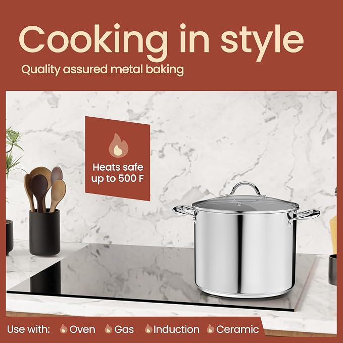 Stainless Steel Stockpot with Tempered Glass Lid 14 Quart, Durable 18/0 - Image 3