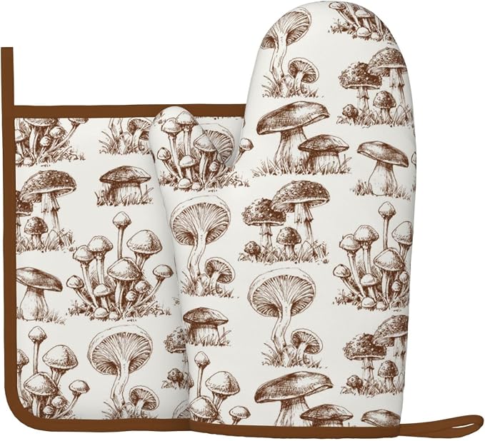 Aesthetics Mushroom Silicone Oven Mitts Pan Mats Set of 2, Heat Resistant by Cayiibe