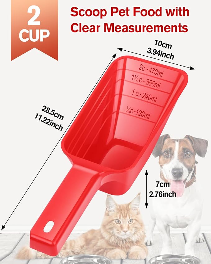 2 Cup Dog Food Scoop, Plastic Pet Food Scoop - Image 2