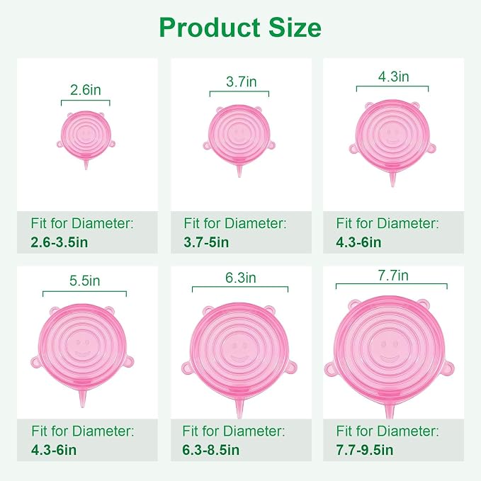 Silicone Stretch Lids – 6 Pack Reusable Food Covers, Flexible Silicone - Image 2