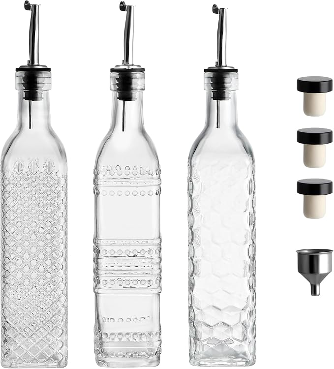 MDLUU Oil and Vinegar Dispenser Set, 17oz Clear Glass Olive Oil Bottles - Image 9