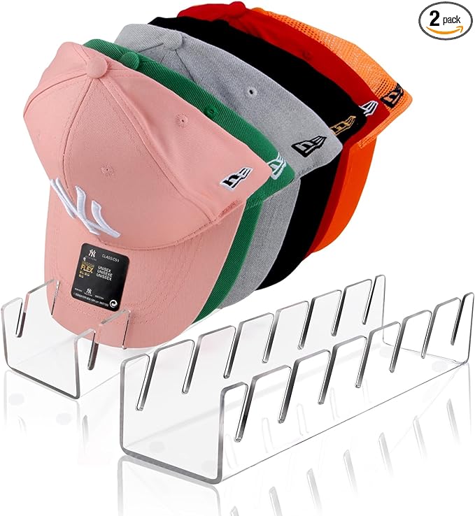 Hat Stand for Baseball Caps, 2 Pack No Install Acrylic Hat Organizer for 14 by Sloworld